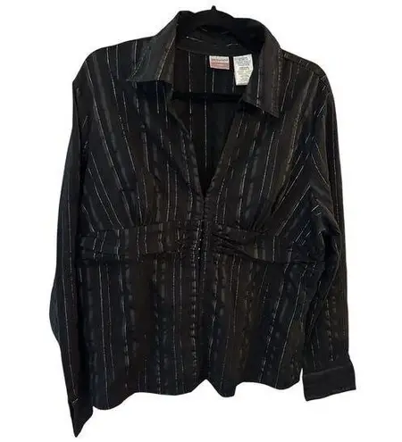 Vintage Y2K Blouse Black Metallic Stripe Hook Latch Shirt Goth Rave Juniors XXL Size 2X