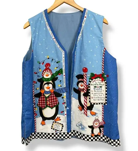 Daisy Kingdom Vest Holiday Christmas Winter Teacher Penguins North Pole Festive Blue Size L