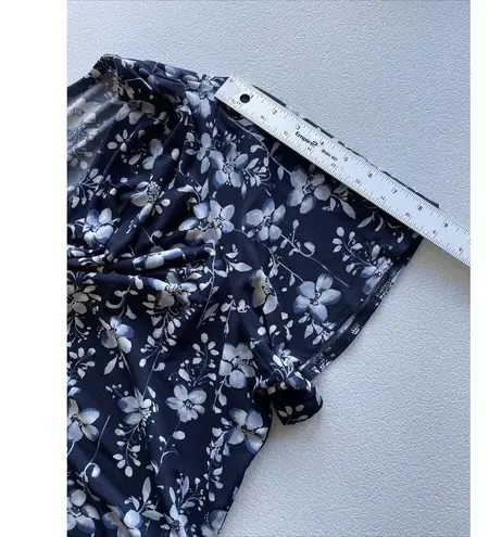 Covington Womens 20/22W Blue Floral Print Short-sleeve Top Cowl Neck Shirt