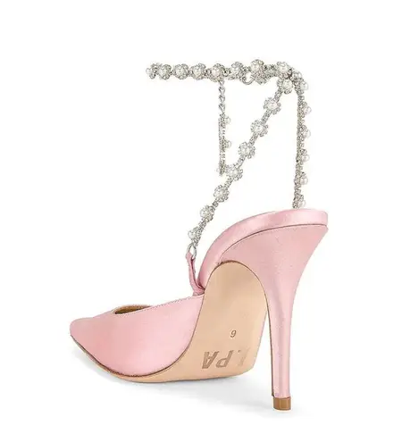 LPA Pink Pearl Rhinestone Strap Pump Heel SIZE 6.5 Satin Formal Cocktail Luxury