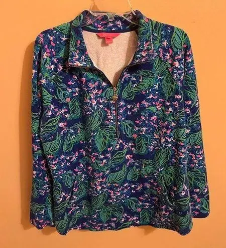 Lilly Pulitzer blue, green, and pink floral half zip pullover