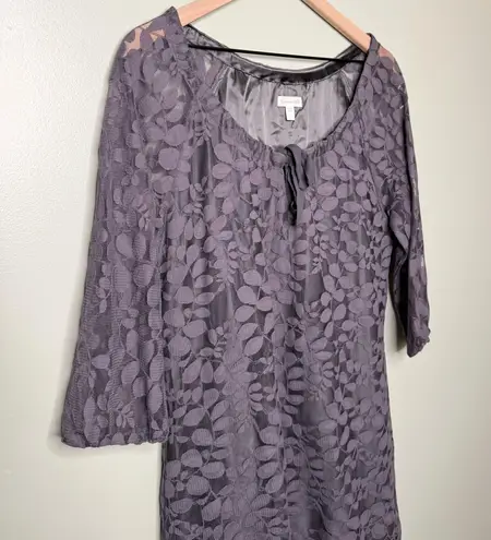 Garnet Hill Boheme Easy Lace Above Knee Leaf Dress Castlerock Grey Size 12