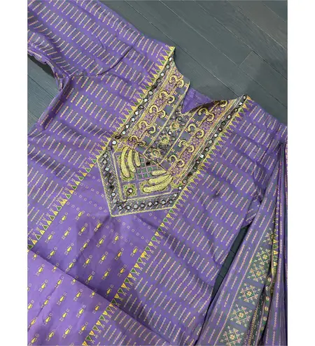 DULL PURPLE PRINTED 3PC SALWAR KAMEEZ DUPATTA SUIT EMB LADIES Size L