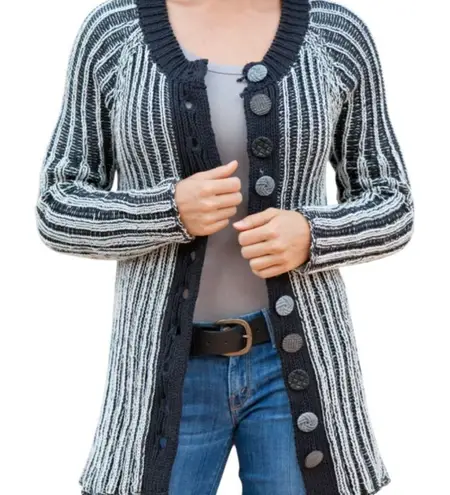 Pure Brand Black White English Handmade Cotton Cardigan Sweater Medium Large