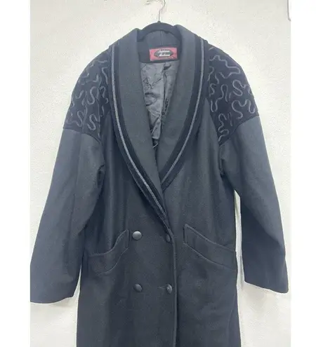 Vintage Stephanie Mathews Wool Trench Coat 10 Black Dark Academia USA Made