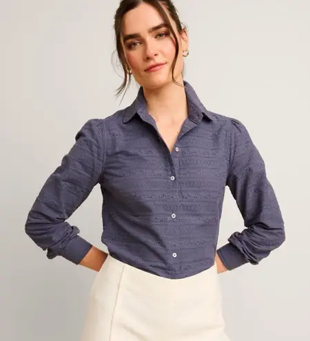 Untuckit Blue Eyelet Carmella Button Up Top Coastal 4 Blue