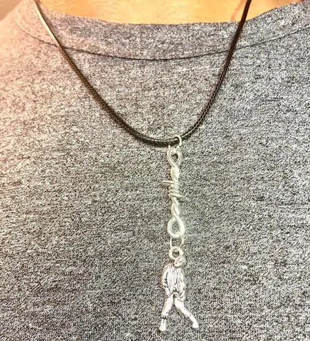 Handmade Y2K Gothic Punk PU leather Necklace , Wire with hanging man zombie pendants