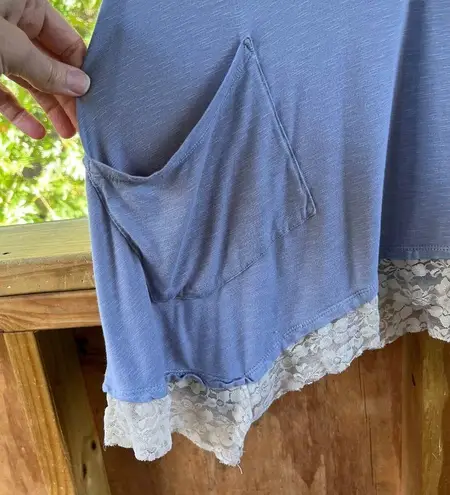 LOGO By Lori Goldstein Logo Lori Goldstein Women's Slate Blue Lace Trim Tunic Top Size 1X