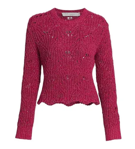 IRO Paris Aryna Pink Fuchsia Metallic Knit Scalloped Pullover Sweater Large