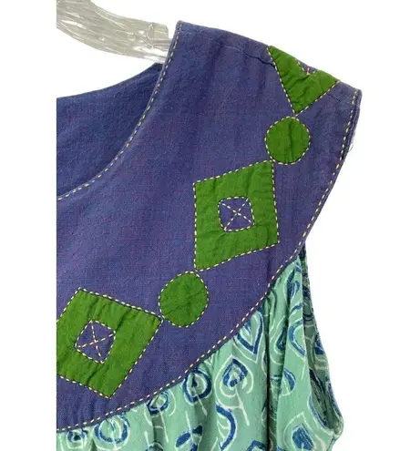 Mata Traders Vintage Inspired Embroidered Cotton Mini Shirt Dress Womens Medium Green