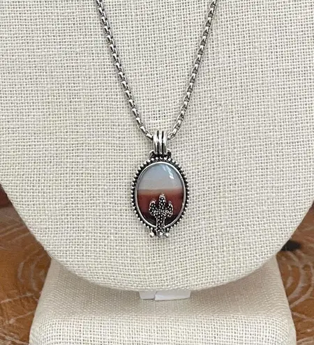 Saguaro Cactus Ombre Desert Necklace Silver