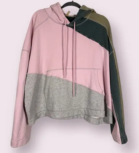 Free People Movement All or Nothing Patchwork Sweatshirt Gray Pink Olive Navy L Size L