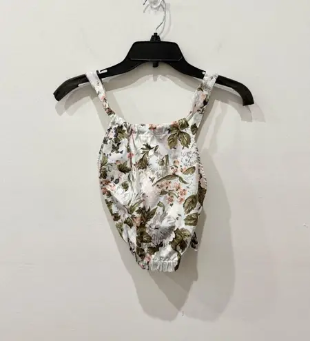 Rebecca Taylor Floral High Neck Crossback Strap Crop Tank Top Blue Women's XS