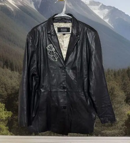 VTG 90S Wilsons Soft leather Pelle Studio Embellished Blazer Jacket Women’s 2x Black