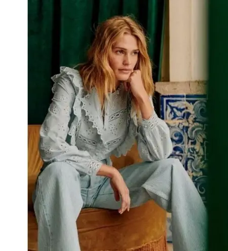 Sézane 💕SEZANE💕 Irma Shirt ~ Light Blue/Ecru FR 34 = US 2