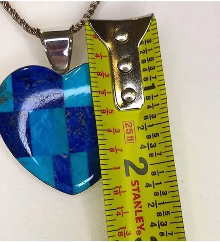 Jay King DTR Lapis Lazuli Turquoise Mosaic Inlay Heart Pendant Necklace 925