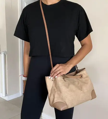 Bottega Veneta Cream Linen & Leather Crossbody Bag