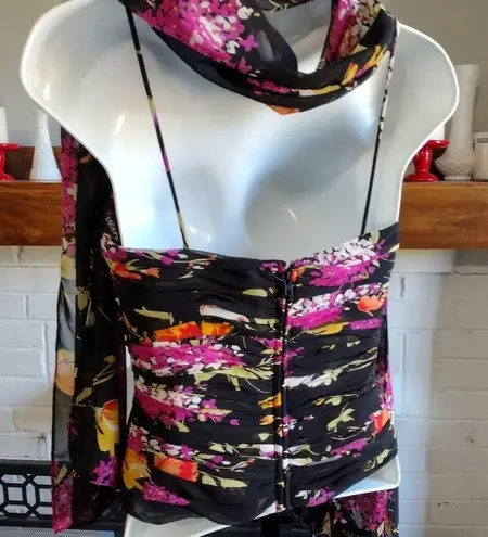 XScape black floral ruched corset top