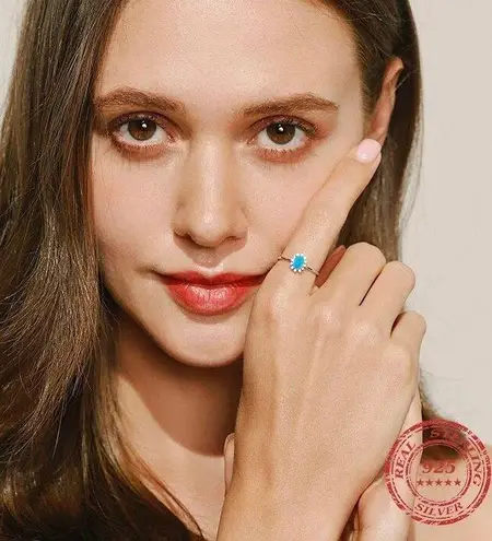 SIZE 6 925 Crown Natural Turquoise Cubic Zirconia Ring Silver