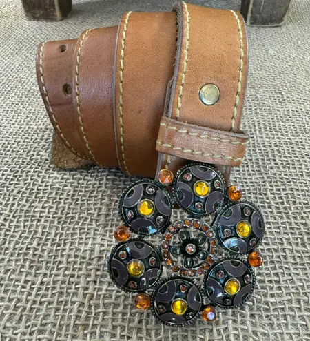 Vintage Womens Tan Full Grain Leather Trouser Belt Size 32