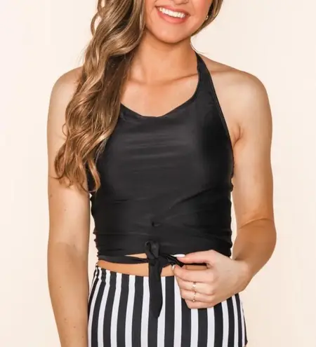 Coral Reef Medium Racha Black Halter Tie Bikini Top NWOT