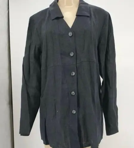 Harvé Benard Harve Benard,18W, Black Linen Blend Shirt, long sleeve button front blouse, $23