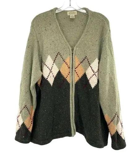 st. john's bay St John’s Bay Women’s Vintage Wool Blend Argyle Zip Up Cardigan Sweater