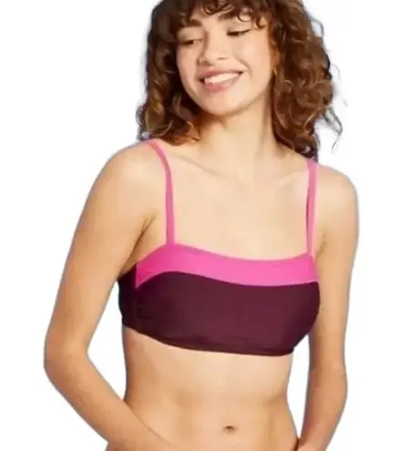Kona Sol Burgundy Pink Colorblock Square Neck Bandeau Swim Top Size Medium NWT