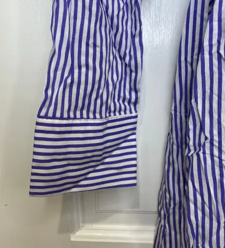 Bishop and Young Blue & White Striped Long Sleeve Button Shift Dress Small NWT