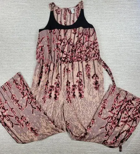 Bar III Floral Jumpsuit Womens XL Gypsy Pink Tan Watercolor Floral Racerback New