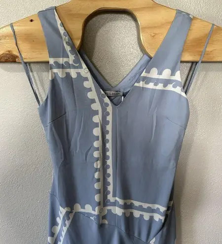 NEW Mon Renn Serape Midi Dress Blue Postcards White Pattern Size Small/8