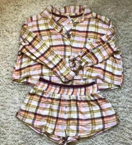 Free People NEW  INTIMATELY Wrapped In Flannel Set Shirt & Shorts‎ Womens Size S