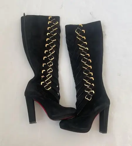 Christian Louboutin  Black Suede leather Lady Trop tall boots 37.5