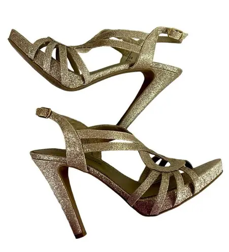 Audrey Brooke Kellie Heels Gold Shimmer Open Toe Slingback Women’s Size 7.5M