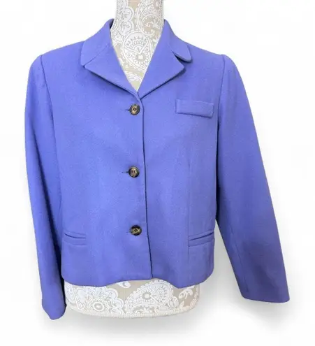 Vintage 90s Wool Cashmere Blend Periwinkle Blazer Size 8 City Spirit Bold Preppy