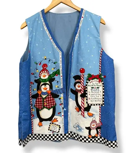 Daisy Kingdom Vest Holiday Christmas Winter Teacher Penguins North Pole Festive Blue Size L