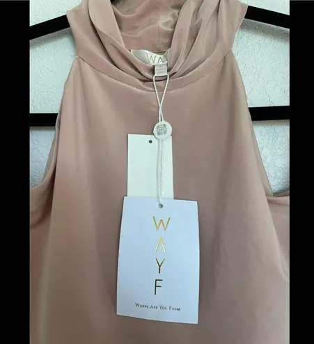 WAYF Twin Flame Nude Cold Shoulder High Neck Midi Dress Large NEW