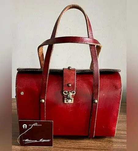 Etienne Aigner Vintage ‘Antic Red’ Leather Turnlock Satchel with Original Tags