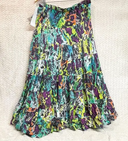 Ny Collection Boho Abstract Print Tiered Maxi Skirt XL | Cottagecore Bohemian