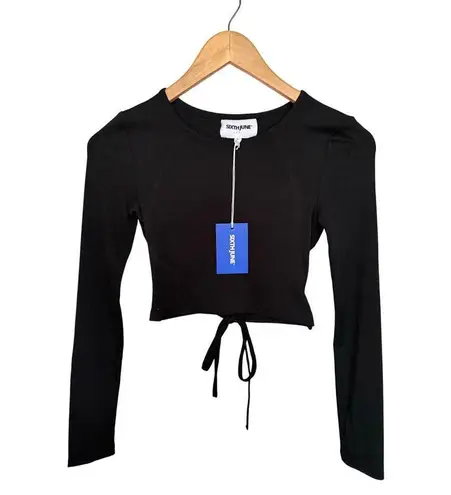 Boutique SIXTH JUNE Long Sleeve Open Back Ribbed Crop Top Women’s Size S Black NWT