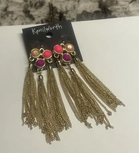 NWT Kenilworth Pierced Dangle Earrings Chain / Pink / Gold Tone