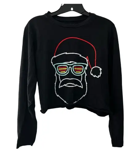 Bottoms Out 1983 Cropped Black Top Long Sleeve with Funky Santa Size M Size M