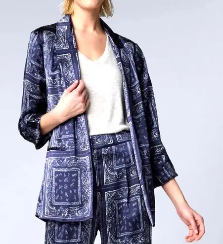 Vera Wang Simply  Women's Navy Silky Satin Paisley Bandanna Handkerchief Blazer M - Image 1
