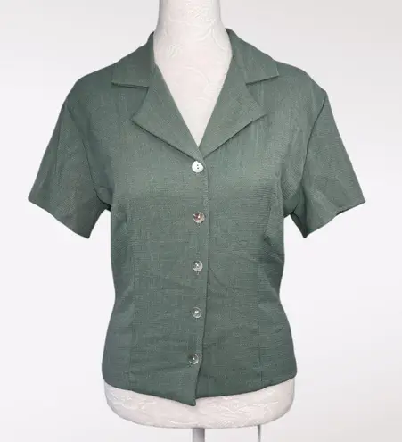 Jonathan Martin Vintage Green Button Front Blouse Tie Back USA Small