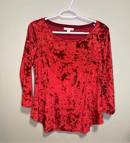 Westport 1962 Red Crushed Velvet Fitted 3/4 Sleeve Medium Date Night Vampire