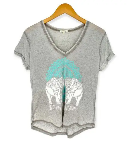 P.J. Salvage | Small | Walkin On Sunshine Gray Burnout Cap Sleeve V-Neck Yoga Tee
