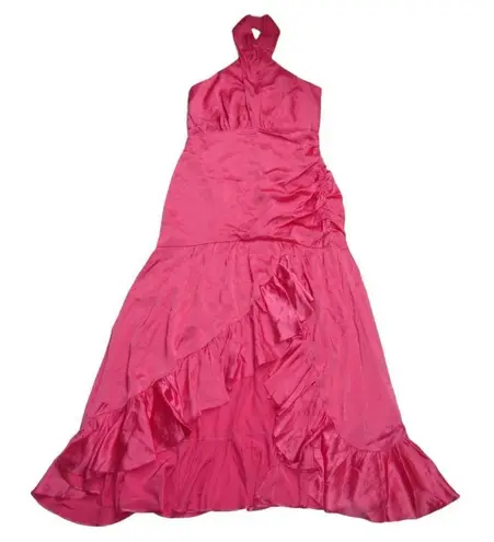 Cinq à Sept NWT Cinq a Sept Arianna in Pink Candy Silk Satin Halter Ruffle Dress 8 $595