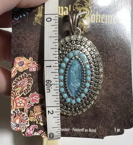 Blue Moon Beads Royal Boheme Metal Oval Pendant Silver and Simulated Turquoise