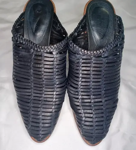 Sundance Veracruz Bella Notte leather Stacked Heel Boho Mules Black Size 8