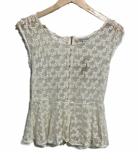 American Eagle  Floral Lace Peplum Top White Medium